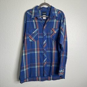 Vintage Blue Multicolor Wrangler Pearl Snap Long Sleeve Shirt Size 3XT